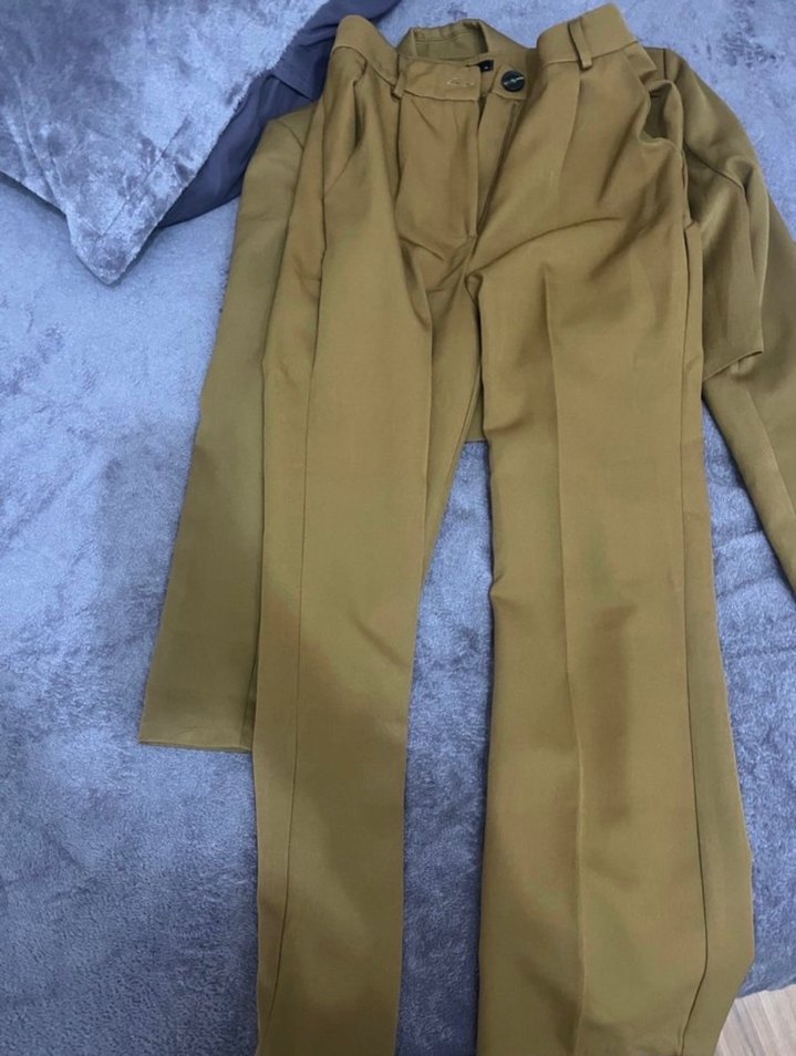 Düğmeli Kahverengi Kadın Blazer takım - Görsel 5