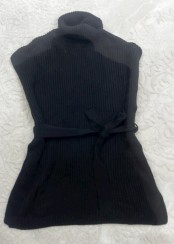 Siyah Kolsuz Boğazlı Kemerli Triko tunik - Görsel 4