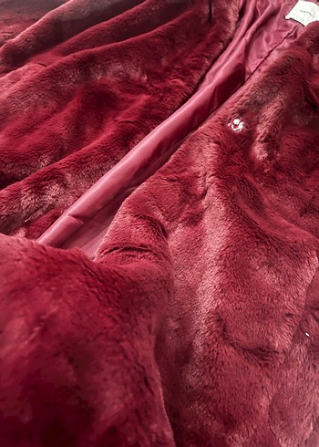 Bordo Midi Boy Kadın Kürk Mont - Görsel 3