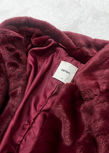 Bordo Midi Boy Kadın Kürk Mont - Görsel 2
