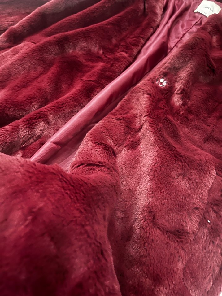 Bordo Midi Boy Kadın Kürk Mont - Görsel 3