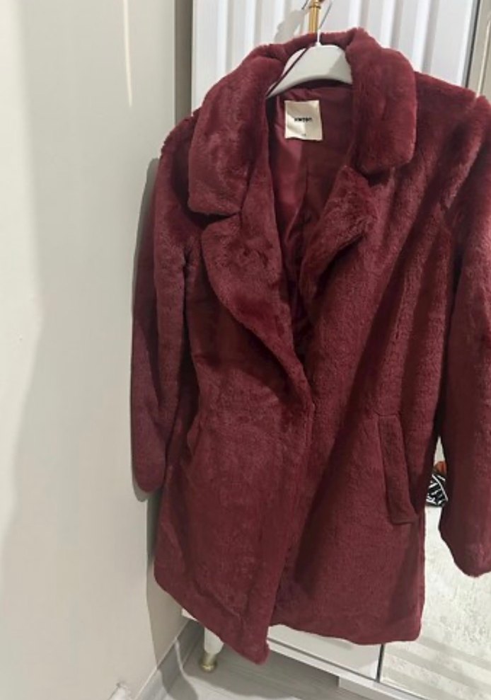 Bordo Midi Boy Kadın Kürk Mont - Görsel 4