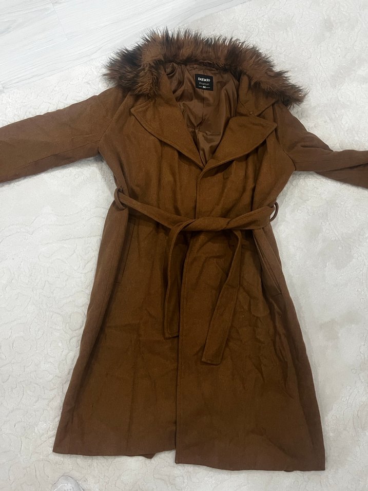 Kahverengi Kadın Kürk yaka  Kaban - Görsel 2