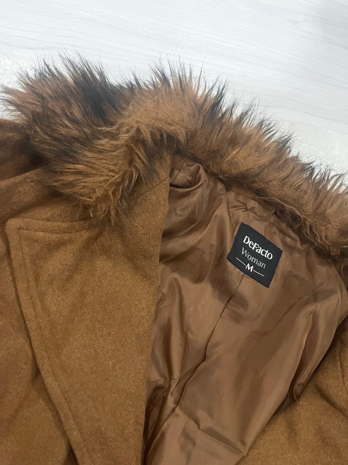 Kahverengi Kadın Kürk yaka  Kaban - Görsel 5