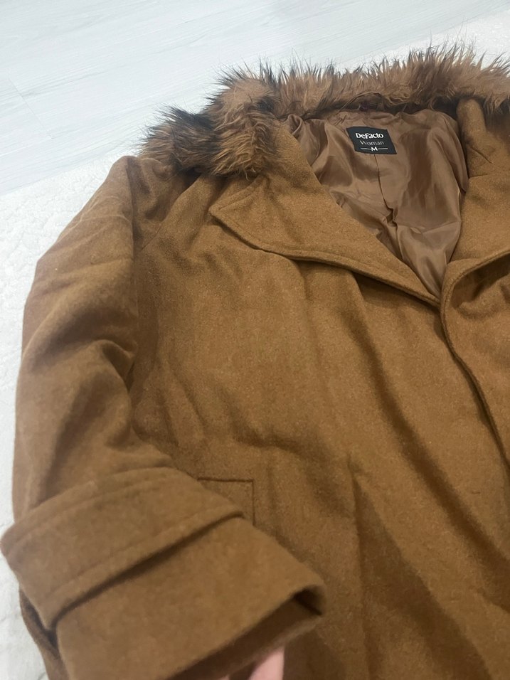 Kahverengi Kadın Kürk yaka  Kaban - Görsel 4