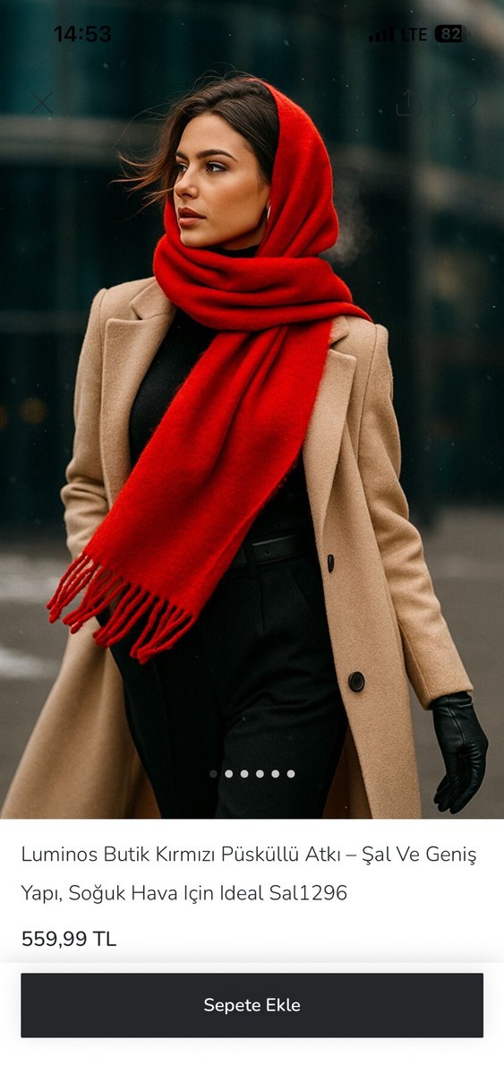 Kırmızı Püsküllü Yün Atkı - Görsel 2