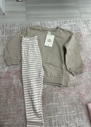 H&M Bej Bebek İkili Sweatshirt ve Tayt Seti - Görsel 2