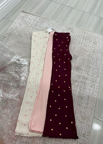 H&M 3'lü Pamuklu ve Ribanali Kız Tayt Seti - Görsel 2