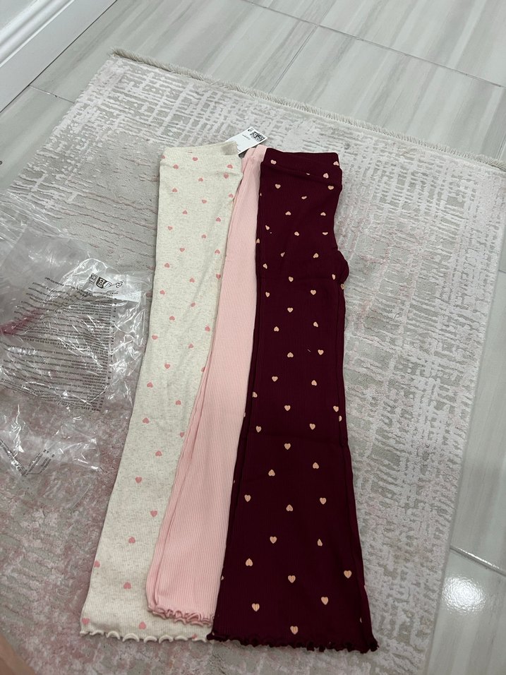 H&M 3'lü Pamuklu ve Ribanali Kız Tayt Seti - Görsel 2