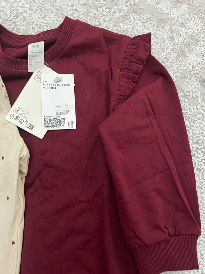 H&M Bordo Fırfırlı Sweatshirt ve Desenli Tayt Seti - Görsel 2