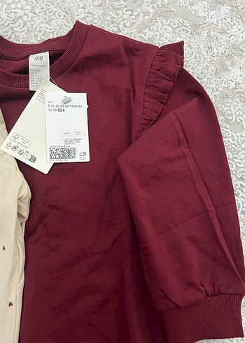 H&M Bordo Fırfırlı Sweatshirt ve Desenli Tayt Seti - Görsel 3