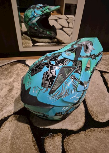 Turkuaz Renkli Desenli Cross Bisiklet Kaskı - Görsel 4