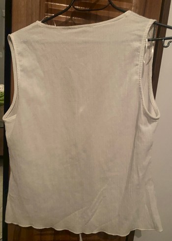 Beyaz ince V Yaka Kolsuz Bluz yelek - Görsel 2