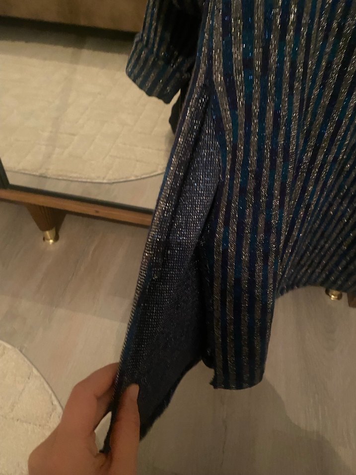 Gri Çizgili Bohem Kadın Triko - Görsel 2