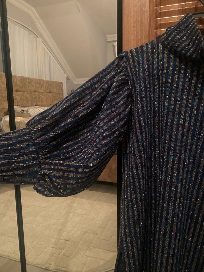 Gri Çizgili Bohem Kadın Triko - Görsel 3