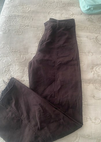 Düğmeli Kahverengi Keten Kadın Pantolon - Görsel 3