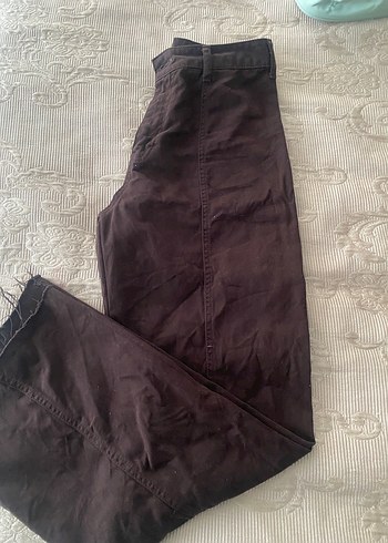 Düğmeli Kahverengi Keten Kadın Pantolon - Görsel 2