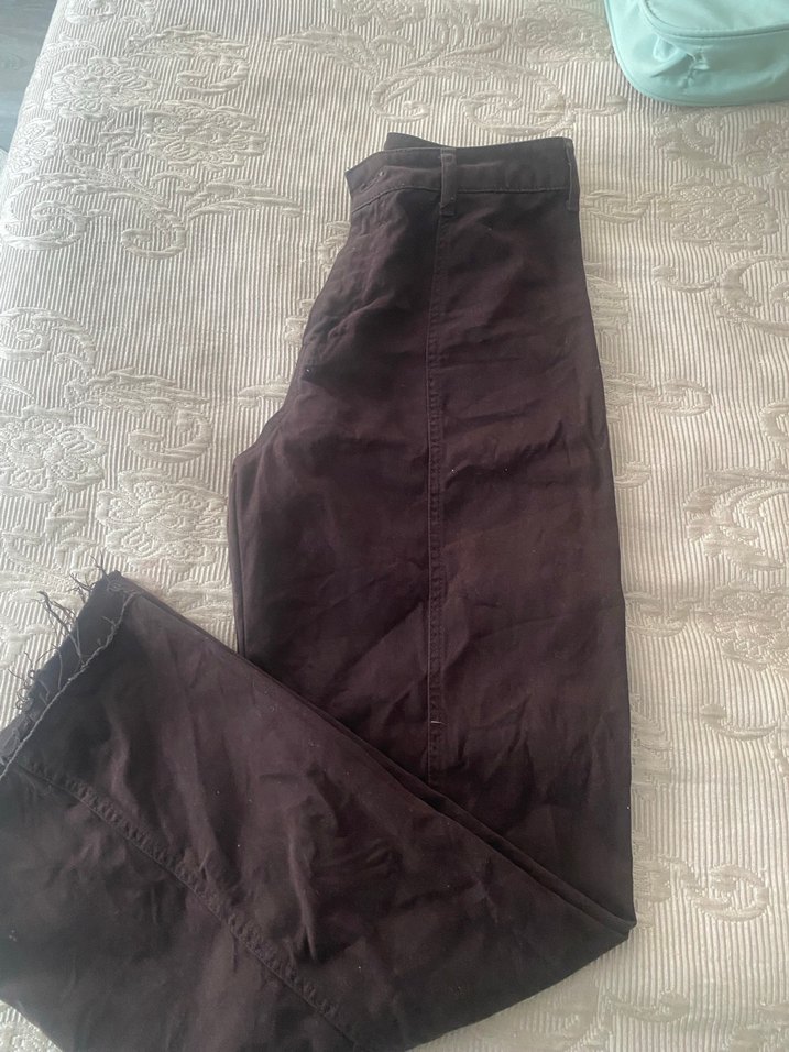 Düğmeli Kahverengi Keten Kadın Pantolon - Görsel 3