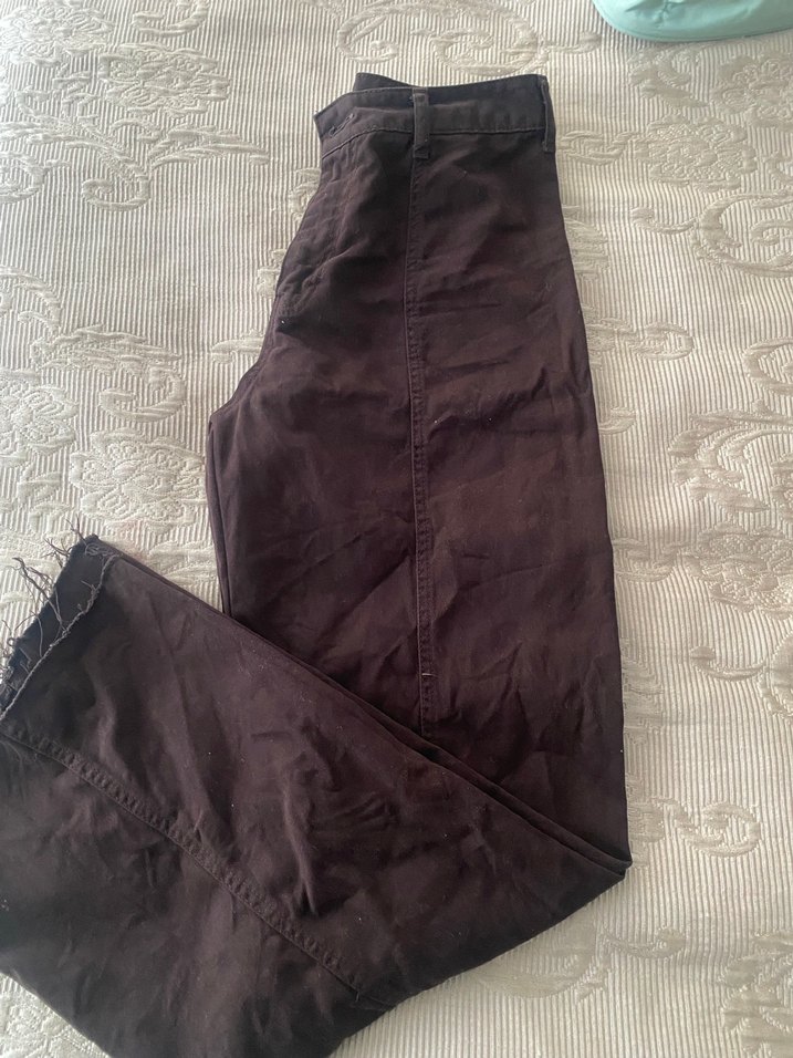 Düğmeli Kahverengi Keten Kadın Pantolon - Görsel 2