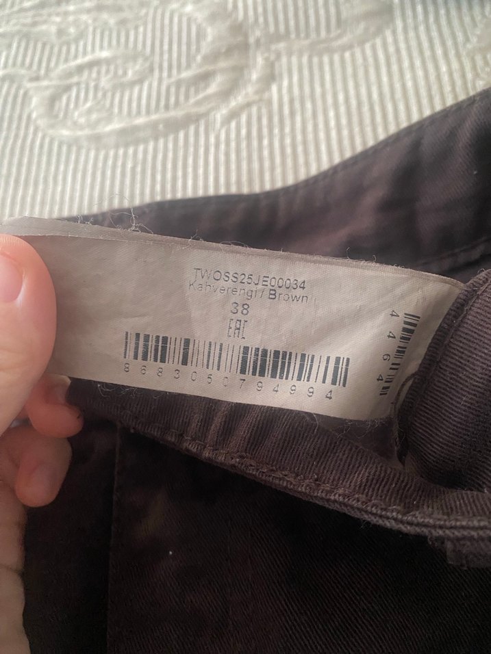 Düğmeli Kahverengi Keten Kadın Pantolon - Görsel 4