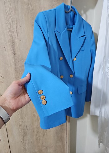 Düğmeli Mavi Kadın Blazer Ceket - Görsel 2