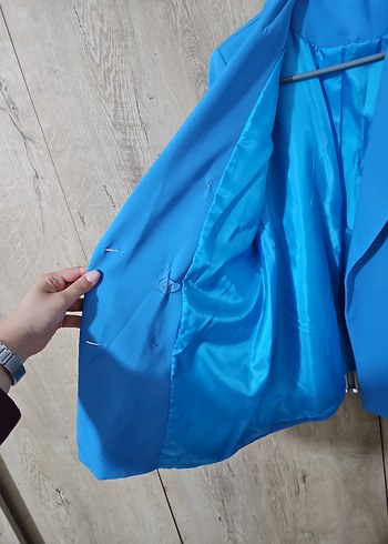 Düğmeli Mavi Kadın Blazer Ceket - Görsel 3