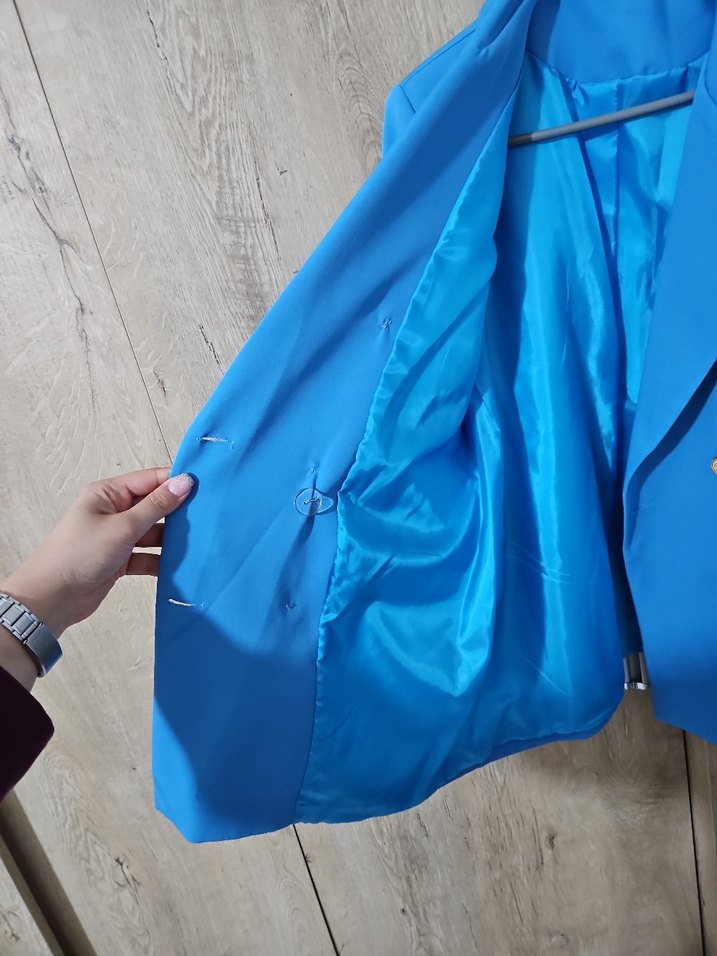 Düğmeli Mavi Kadın Blazer Ceket - Görsel 3