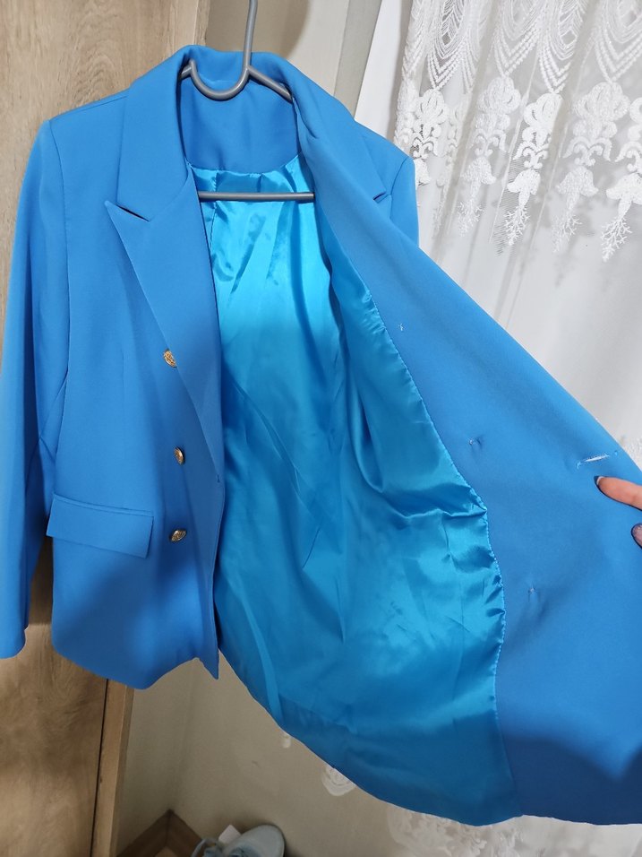 Düğmeli Mavi Kadın Blazer Ceket - Görsel 4