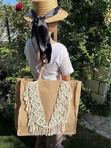 Zara Hasır makrome plaj çantası
