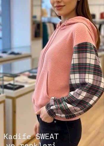 Diğer Kapüşonlu, Örgü Detaylı Pembe Sweatshirt