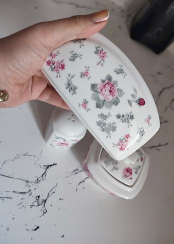 Çiçek Desenli Beyaz ve Gri Yemek Takımı - Görsel 6