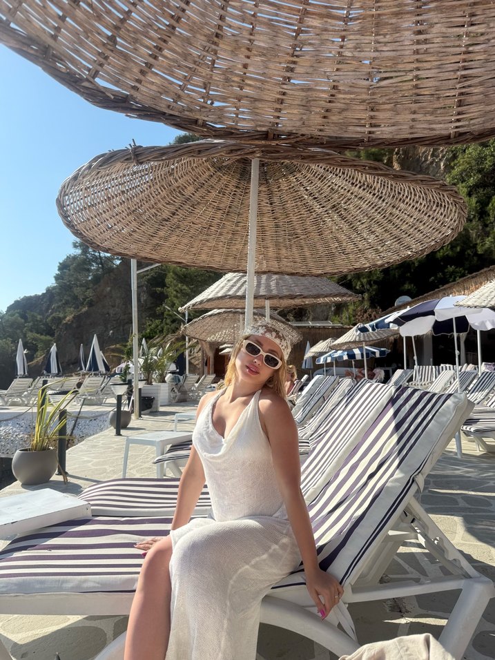 Bohem Tarz Beyaz Drapeli Uzun Monokini - Görsel 2