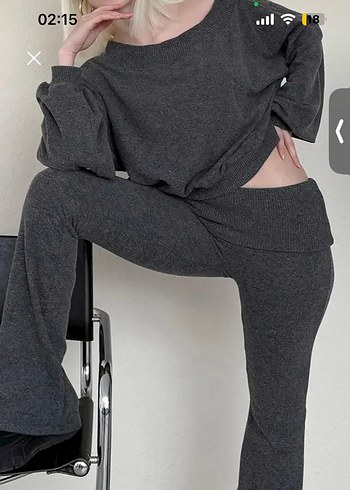 Gri Kadın Bol Kesim Kemerli Eşofman Takımı - Görsel 2