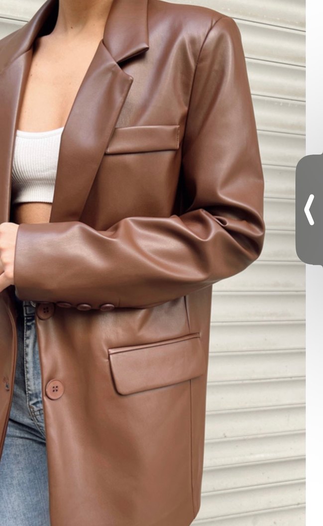 Düğmeli Kahverengi Deri Kadın Blazer - Görsel 2