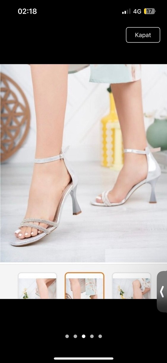 Beyaz Simli İnce Topuklu Kadın Abiye Ayakkabı - Görsel 3