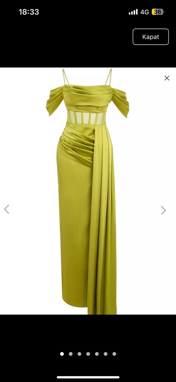 Yeşil Drapeli Uzun Straplez Abiye Elbise - Görsel 3