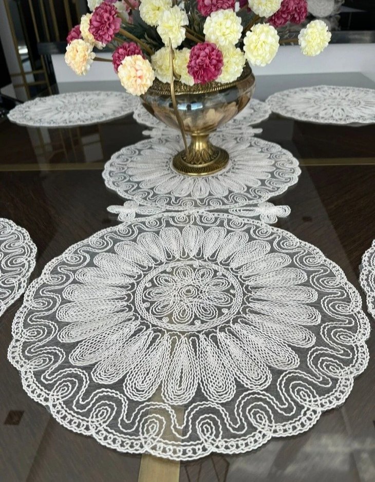 Nakışlı Modern Amerikan servis supla ve runner seti - Görsel 2