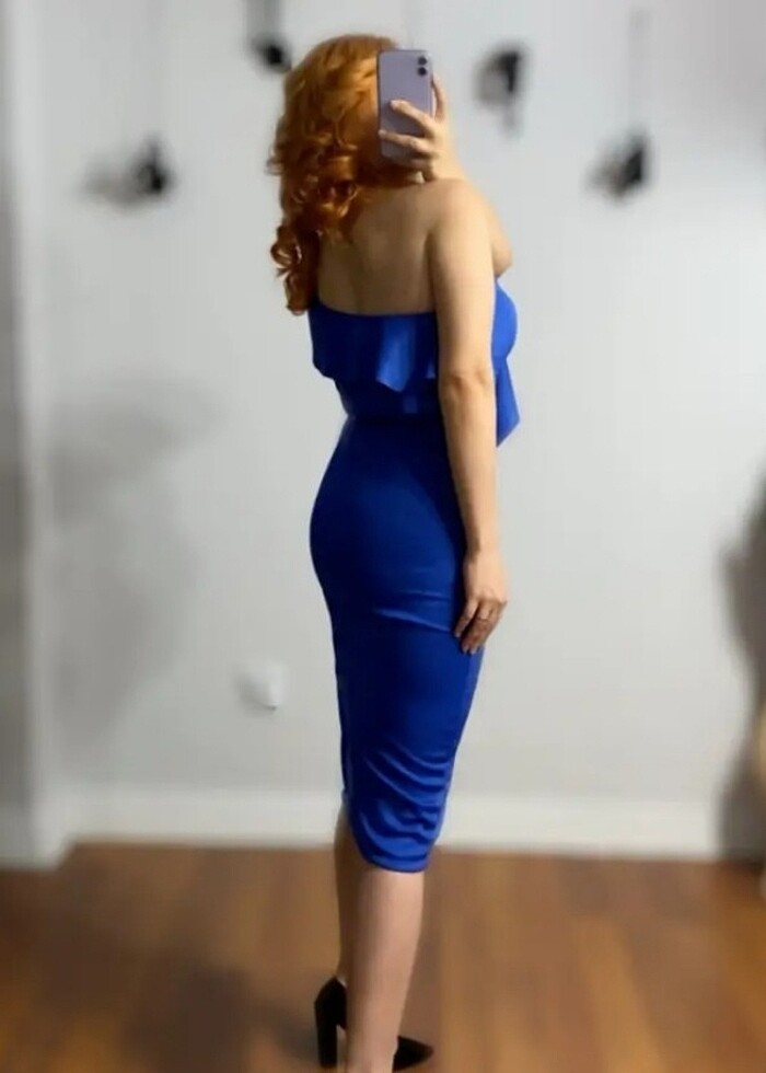 Tek Kol Volanlı Mavi Elbise 38 beden  - Görsel 3