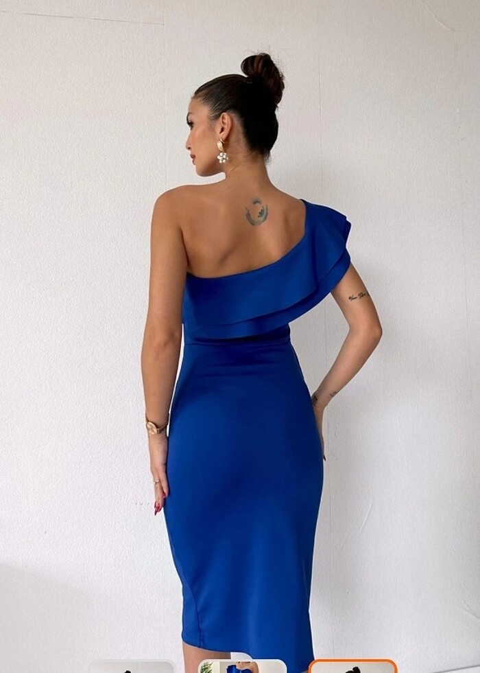 Tek Kol Volanlı Mavi Elbise 38 beden  - Görsel 2