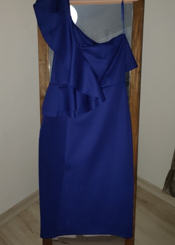 Tek Kol Volanlı Mavi Elbise 38 beden  - Görsel 5