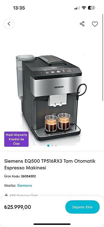 Siemens tam otomatik kahve makinesi