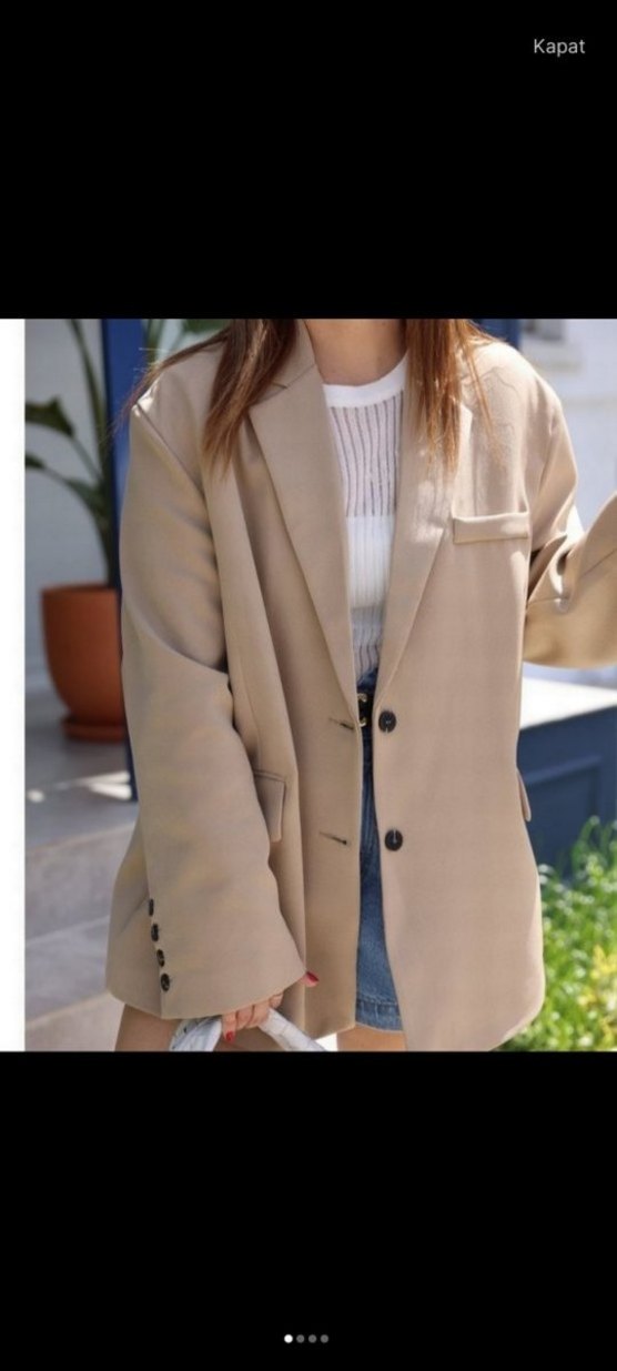 Düğmeli Bej Kadın Blazer Ceket - Görsel 2