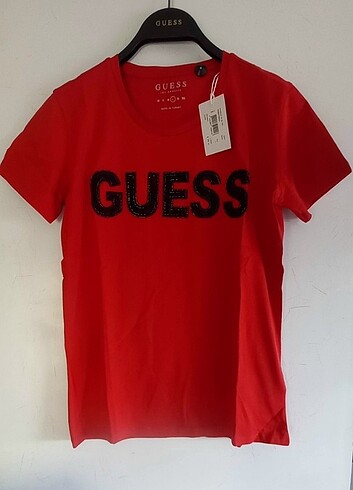 Guess GUESS koyu kırmızı logolu üst L