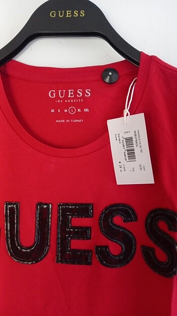 l Beden GUESS koyu kırmızı logolu üst L