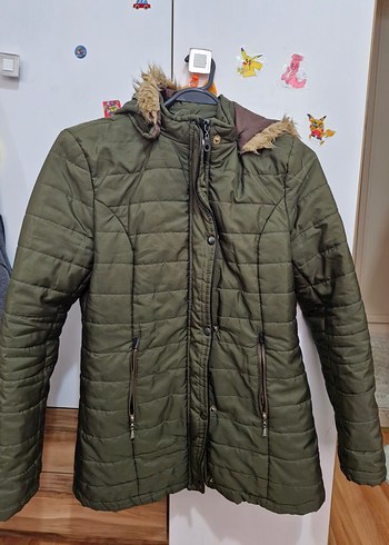 Kadın Haki Kürklü Kapüşonlu Mont - Görsel 2