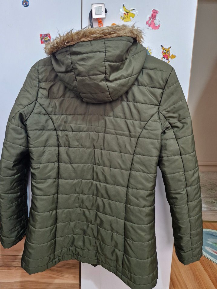 Kadın Haki Kürklü Kapüşonlu Mont - Görsel 3