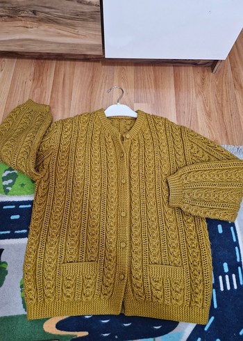 Hardal sarısı el örgüsü hırka - Görsel 3