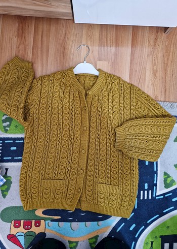 Hardal sarısı el örgüsü hırka - Görsel 2