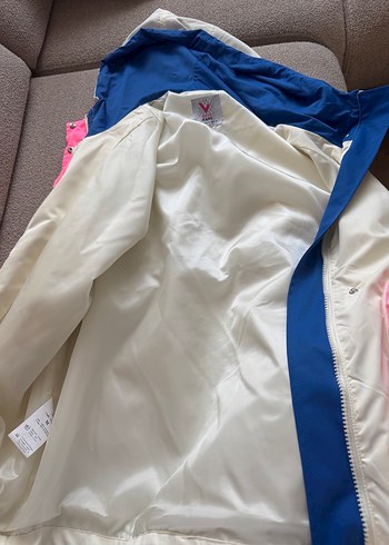 Beyaz ve mavi pembe renkli Fermuarlı Yağmurluk - Görsel 2