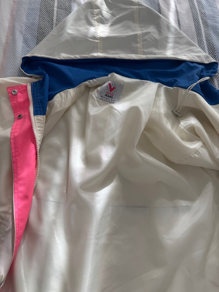 Beyaz ve mavi pembe renkli Fermuarlı Yağmurluk - Görsel 4